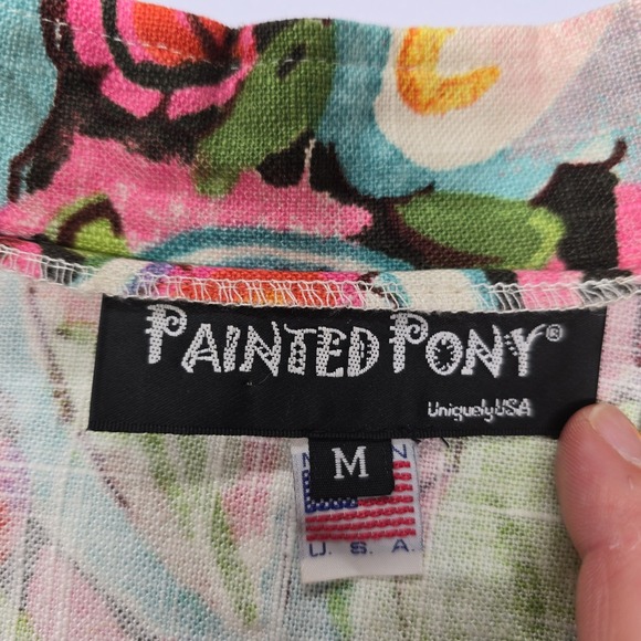 Vintage Painted Pony Uniquely USA Women's Jacket Size M Floral Print Mock Neck - Picture 2 of 7